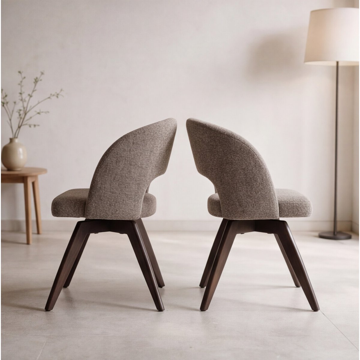 Lot de 2 chaises en bois et tissu chiné, HOLLY taupe, bois, HAPPY GARDEN