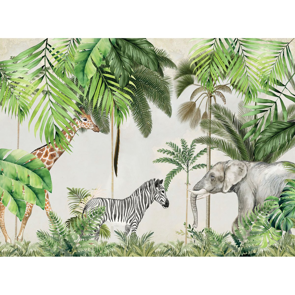 Papier peint enfant animaux de la jungle intissé, HEXOA
