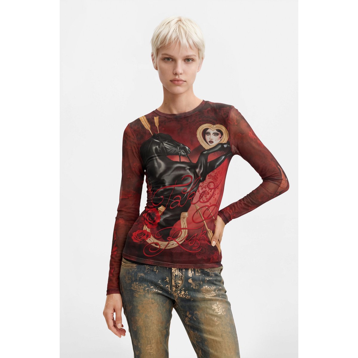 T-shirt imprimé rouge, DESIGUAL