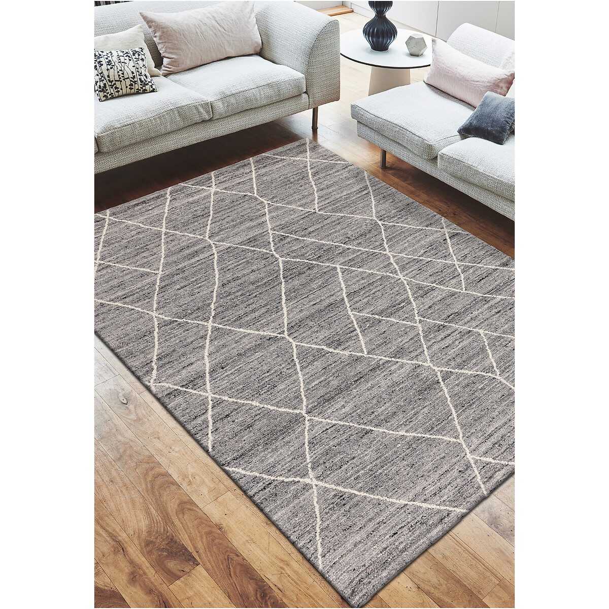 Contemporary Boho Natural Rug in 100% Wool charcoal, ÉDITÉ