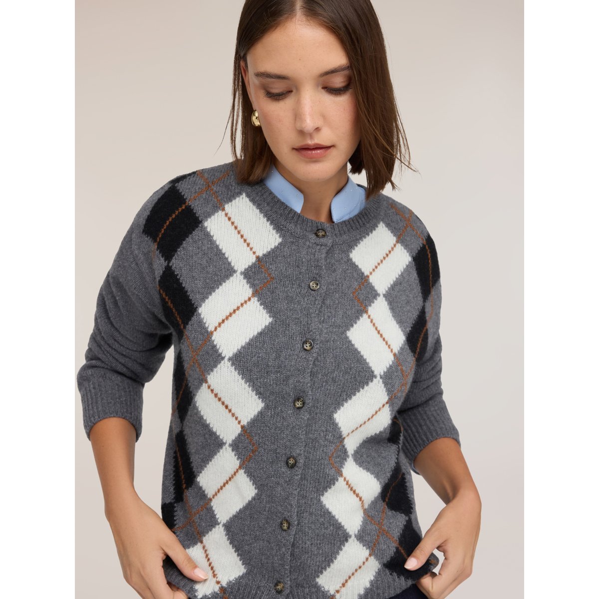 Cardigan à motif argyle gris, MOTIVI