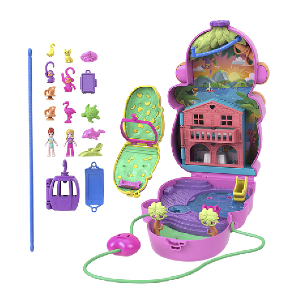 Polly Pocket Coffret Maman Singe et Son Bébé jaune, MATTEL