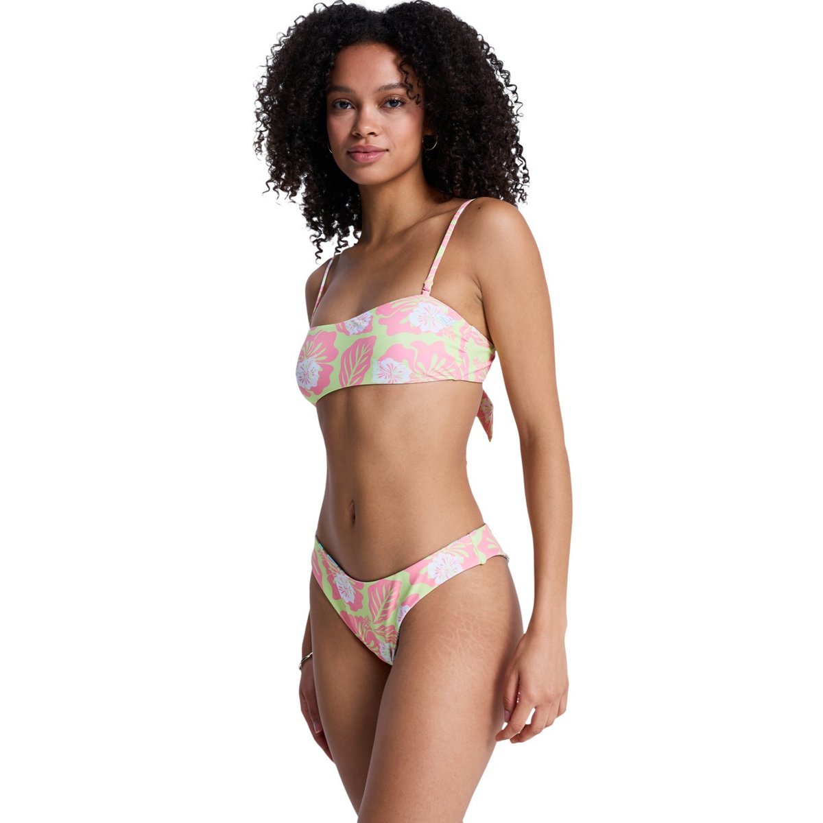Bas de maillot de bain culotte bikini réversible HIBISCUS HYPE RV CHEEKY HIGH LEG. vert daiquiri green hibscus hype, ROXY