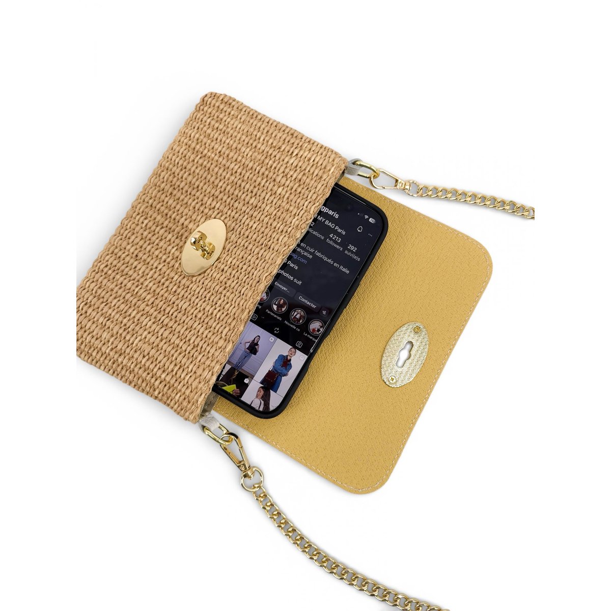 Mini sac en cuir grainé et Raphia BAHIA blanc, OH MY BAG