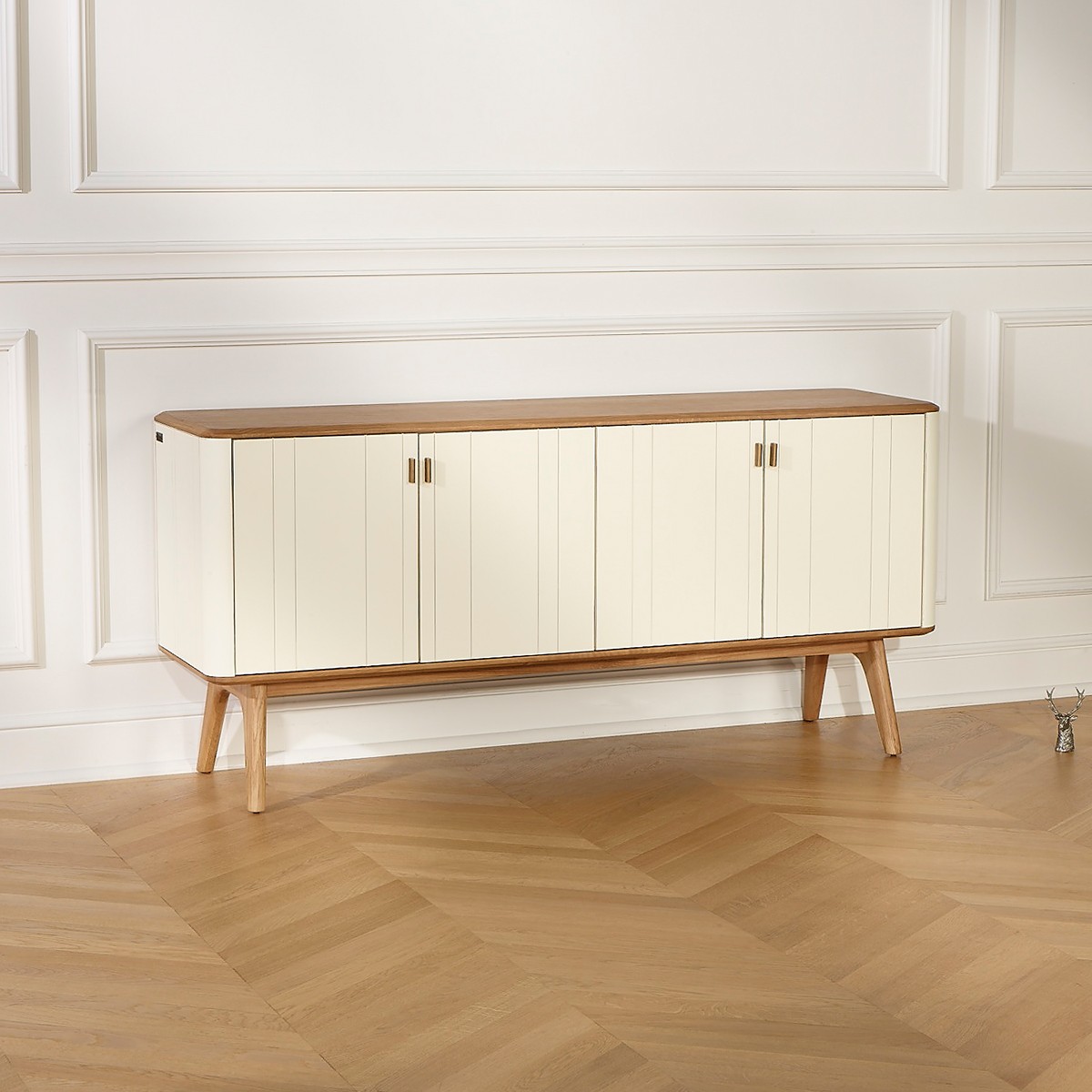 Buffet style contemporain, plateau en chêne, 4 portes KYOTO blanc, ROBIN DES BOIS
