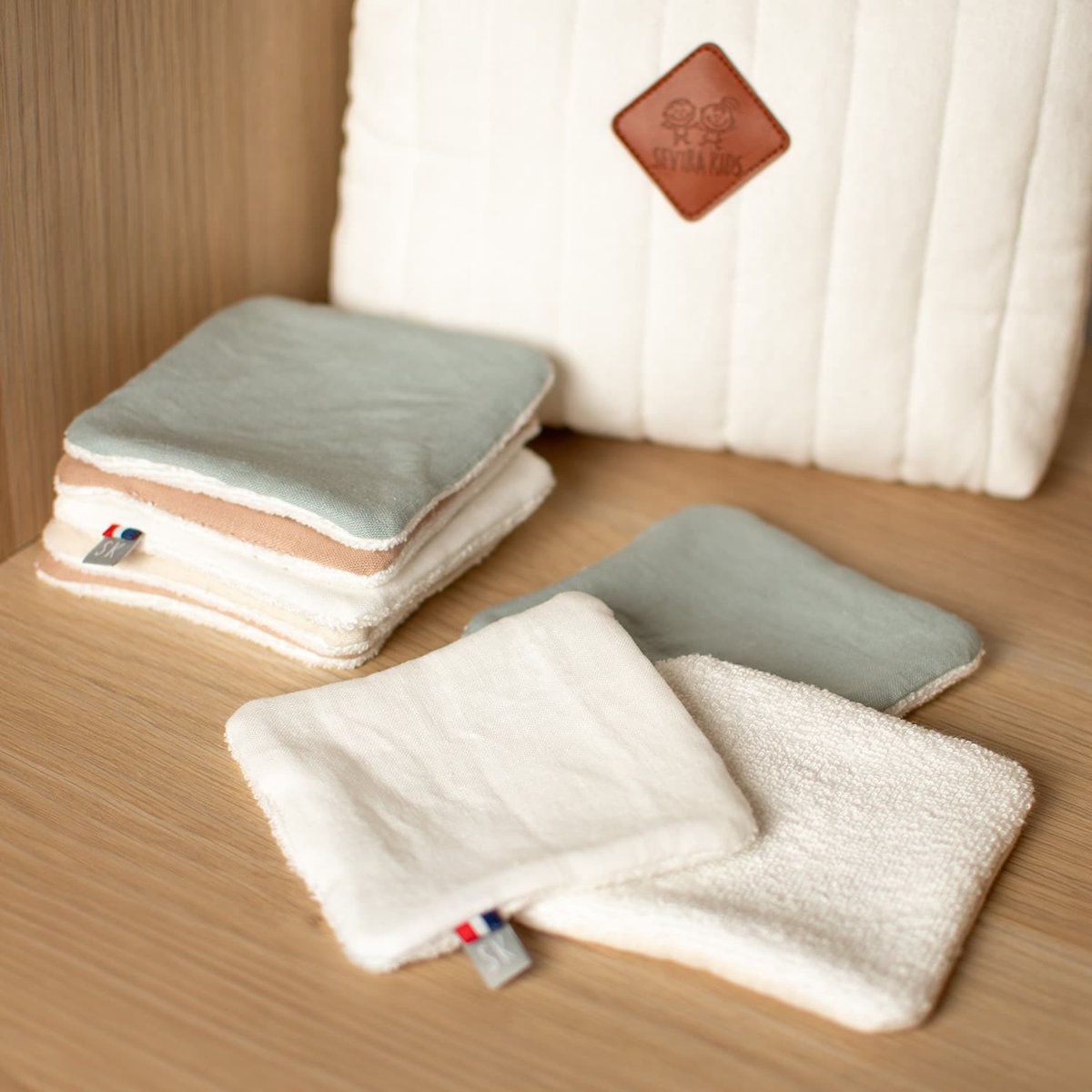 Lingettes bébé lavables 8 pièces LINO écru, SEVIRA KIDS