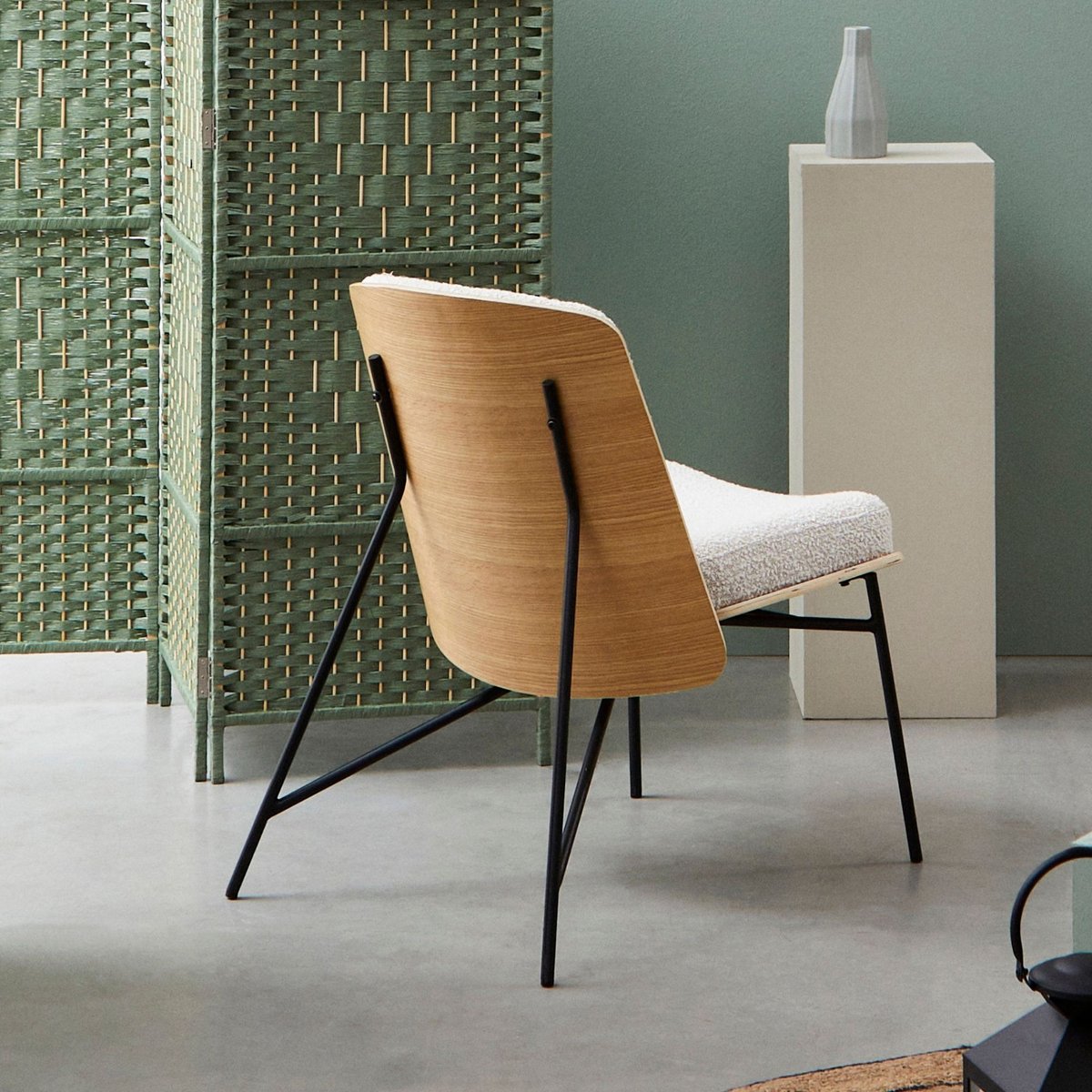 Fauteuil contemporain en bois et tissu bouclette - EMERICK blanc ivoire, HELLIN, DEPUIS 1862