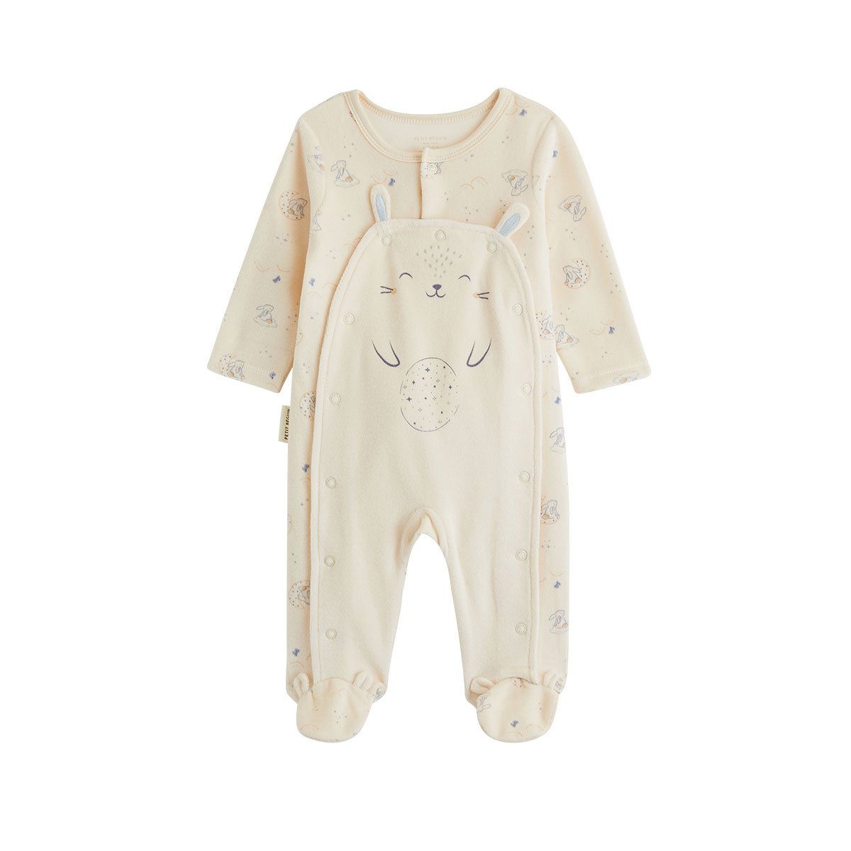 Pyjama bébé en velours ouverture pont Voix Lactée ecru, PETIT BEGUIN