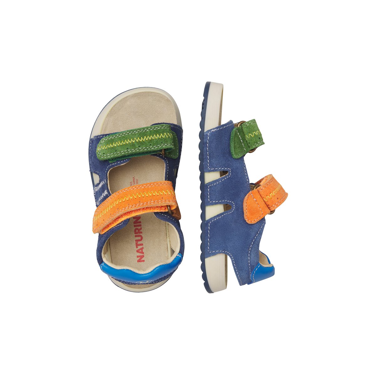 Sandales en velours SIHUR. marine-orange, NATURINO