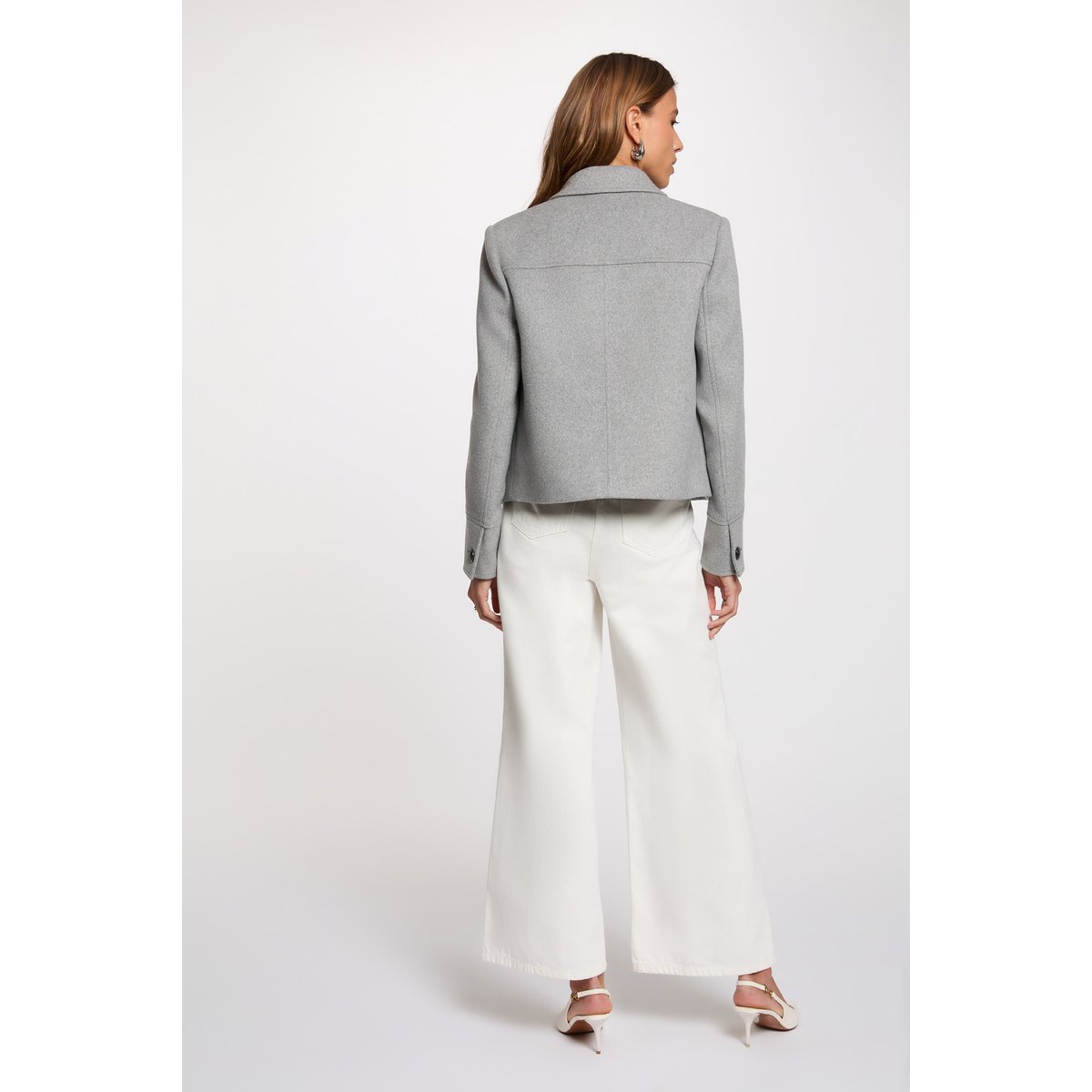 Manteau court ajusté gris moyen, MORGAN