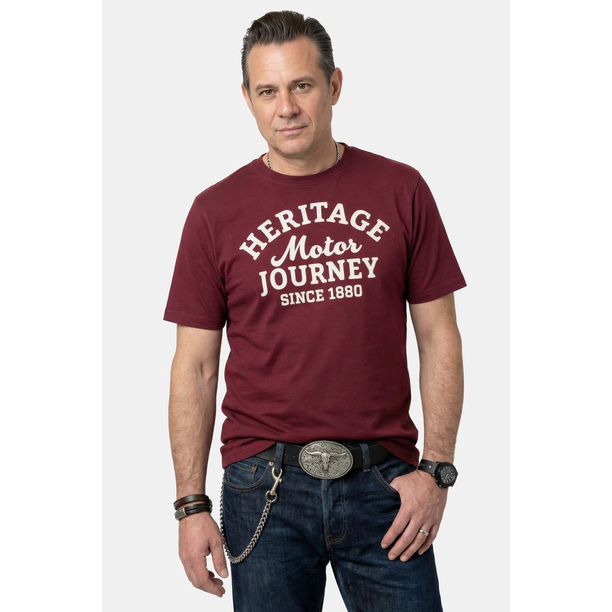 T-shirt, manches courtes et imprimé poitrine aubergine, JP1880