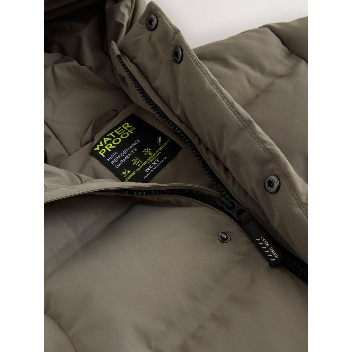 Long manteau rembourré imperméable vert kaki, NEXT