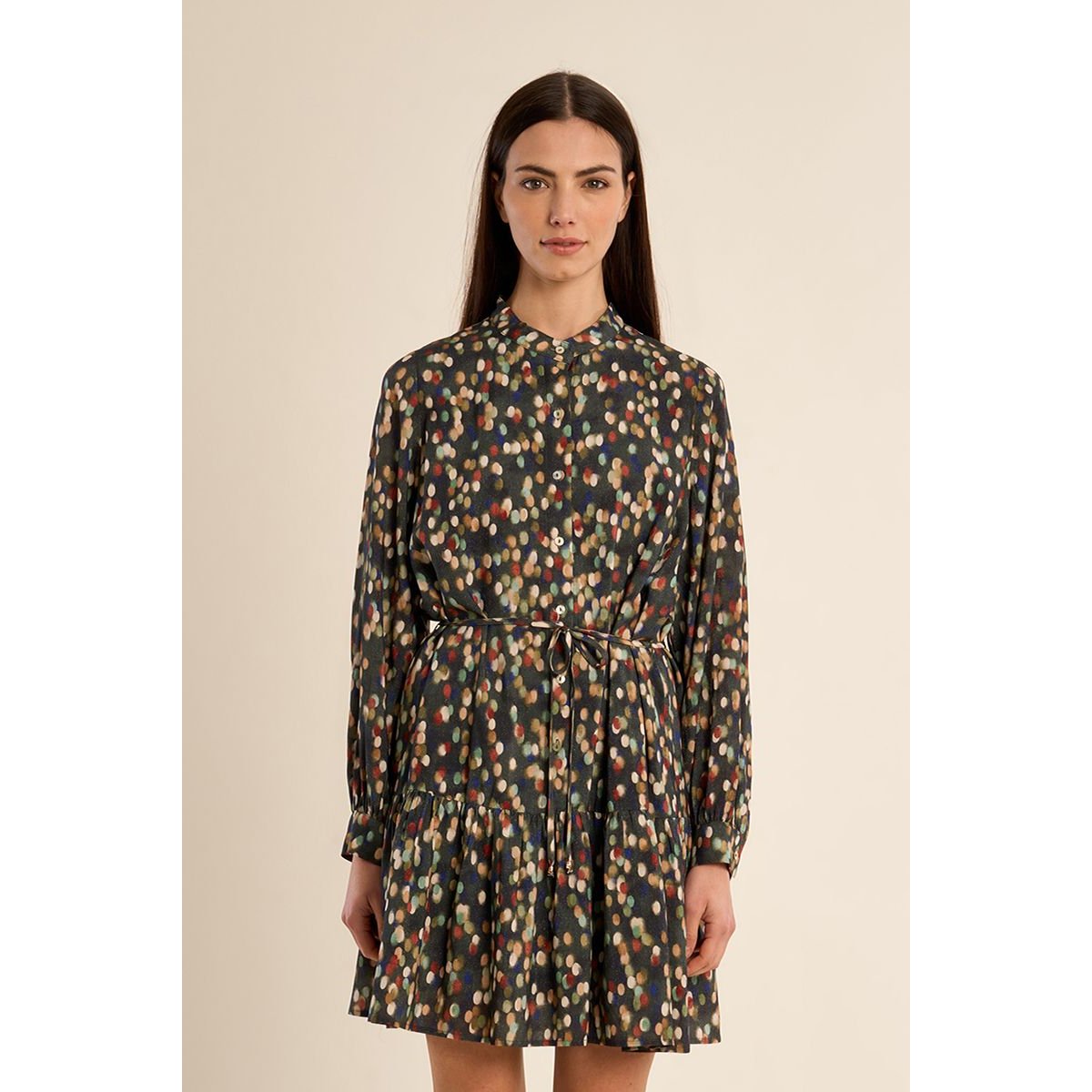 Robe courte à volant, nouée khaki suzie, MOLLY BRACKEN