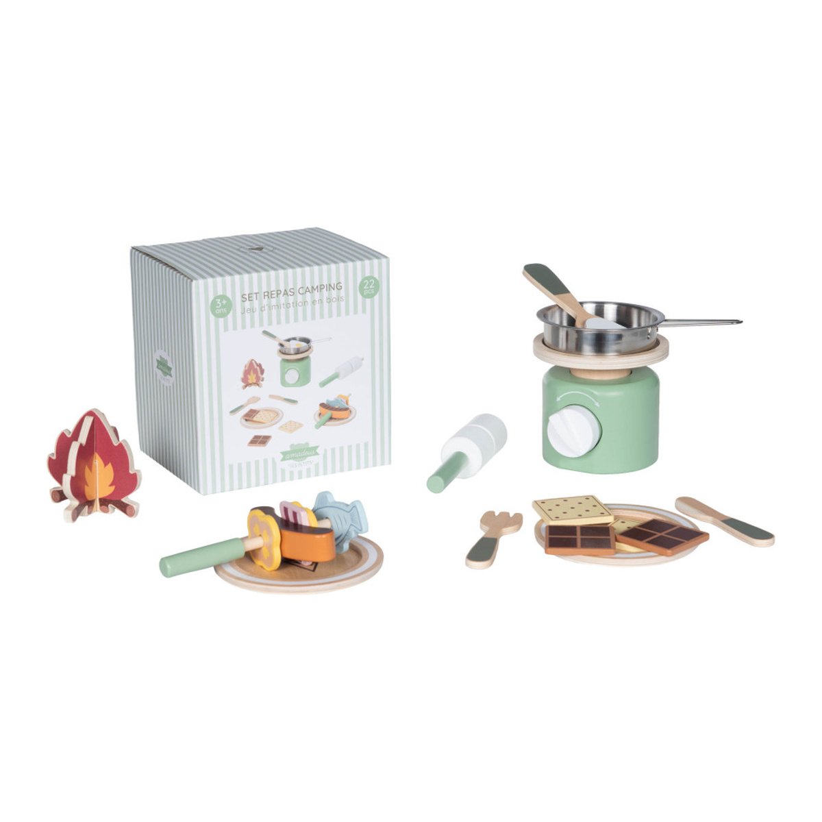 Jouet set repas camping en bois FSC vert, AMADEUS LES PETITS