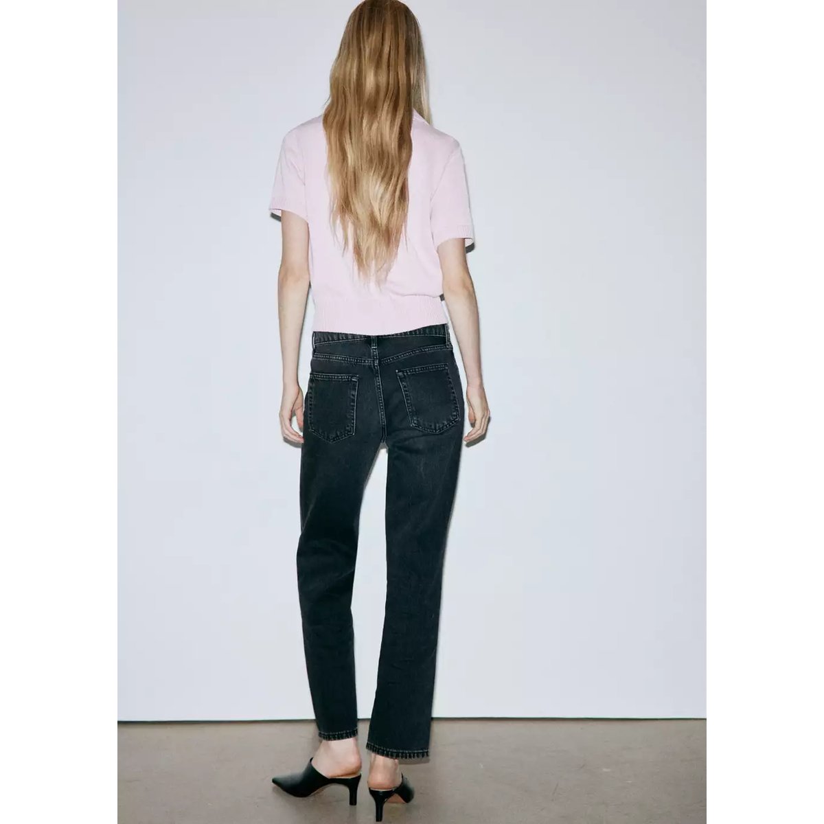 Jean droit regular waist black denim, MANGO