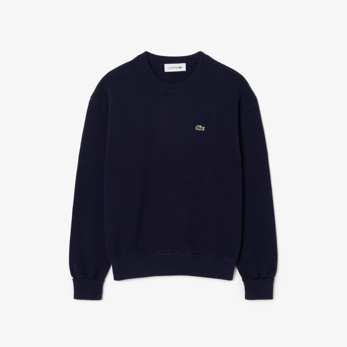 Pull relaxed fit col rond coton bleu-166, LACOSTE