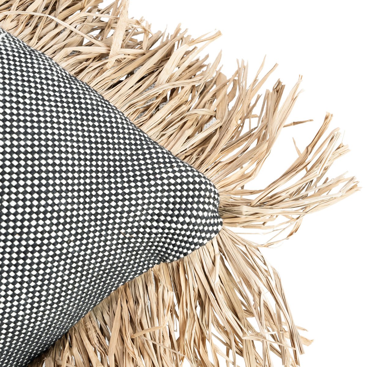 Housse de coussin en coton et raphia BONITA noir beige, BAZAR BIZAR