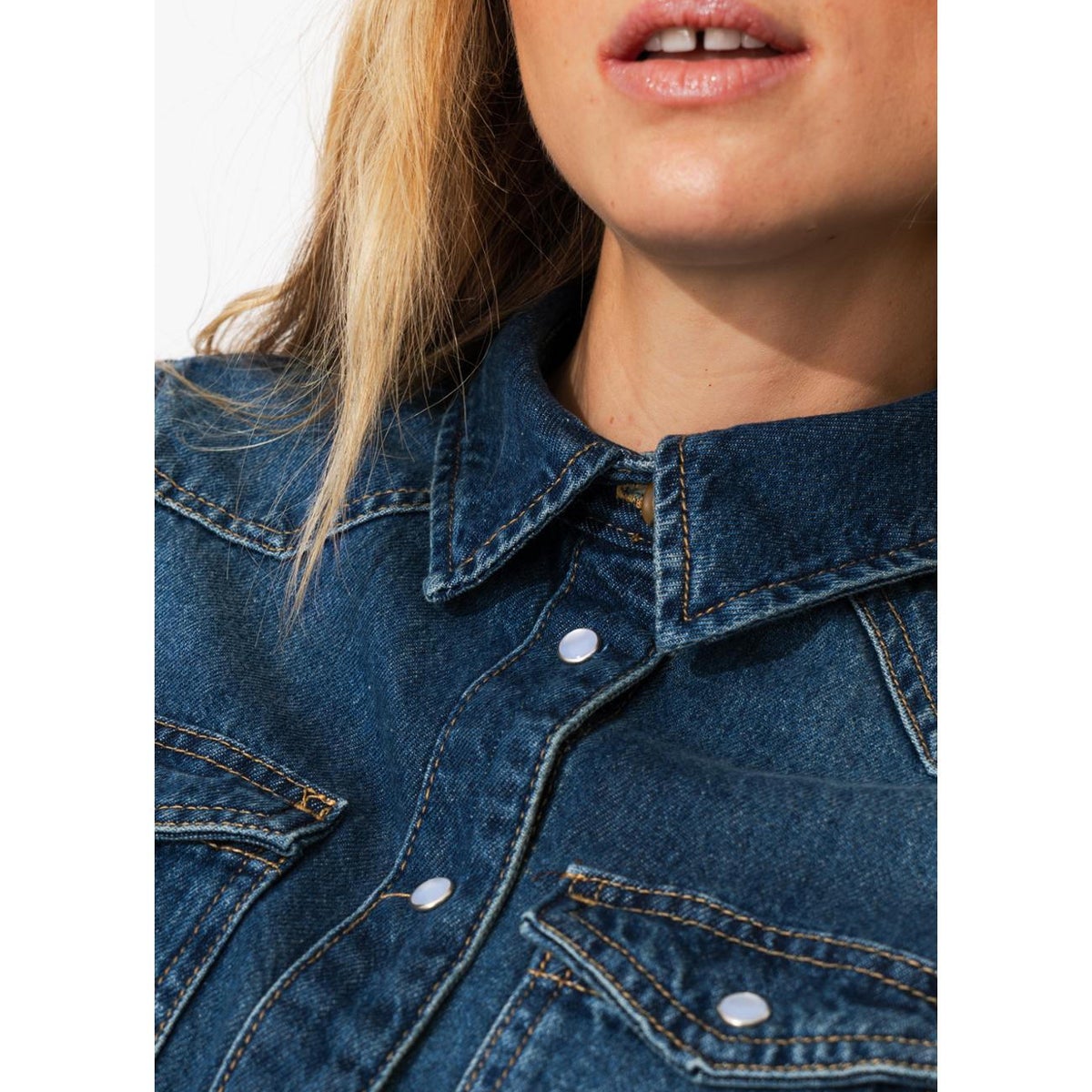 Chemise western en jean jean moyen, PROMOD