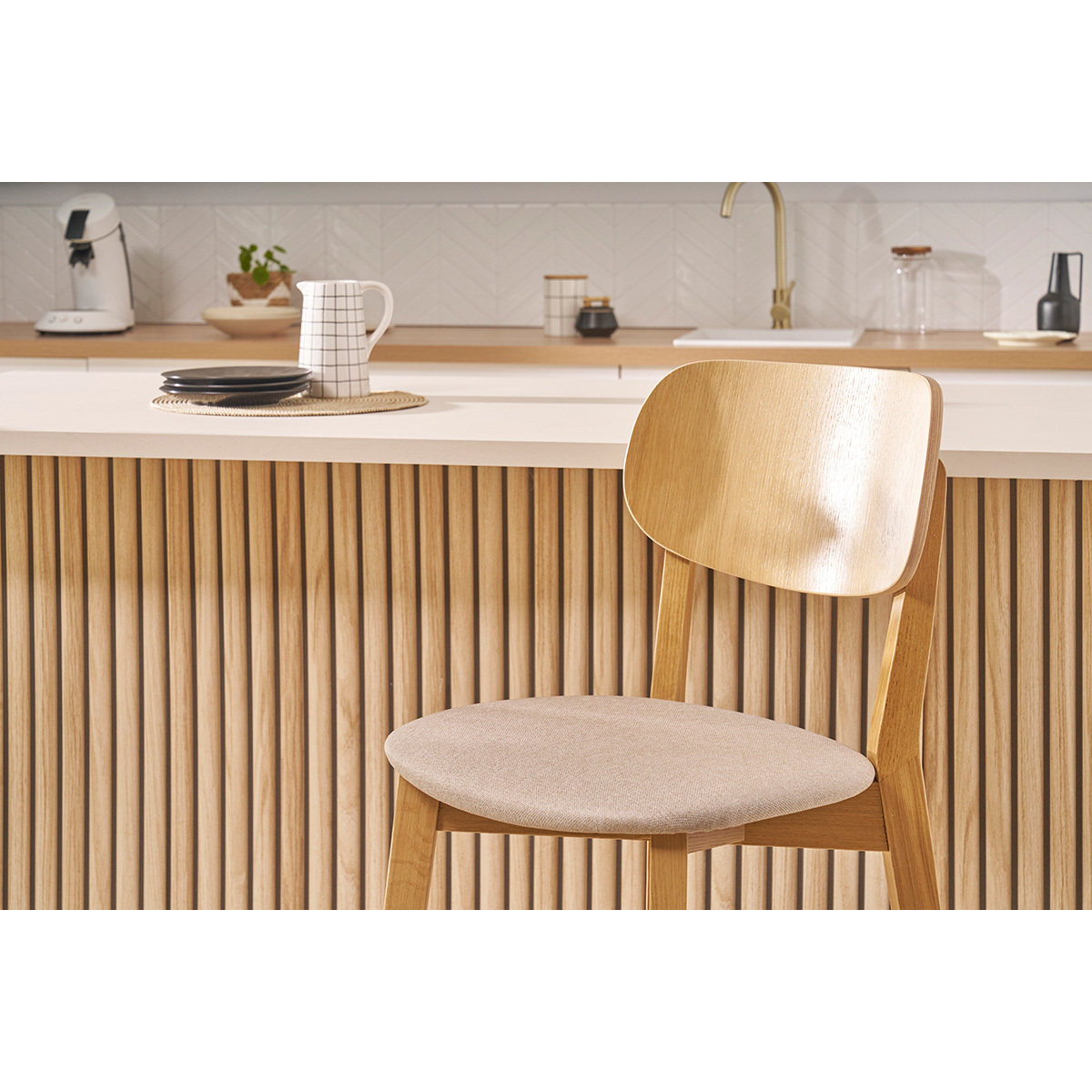 Tabourets de bar scandinave H65 cm en bois (lot de 2) LUCIA beige naturel, MILIBOO