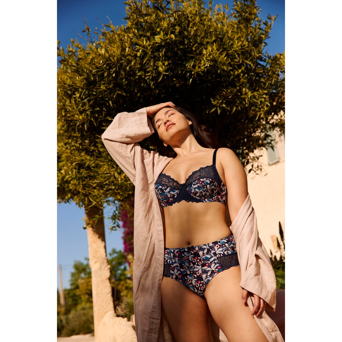 Shorty FLORA imprimé floral bleu & rose pale, SANS COMPLEXE