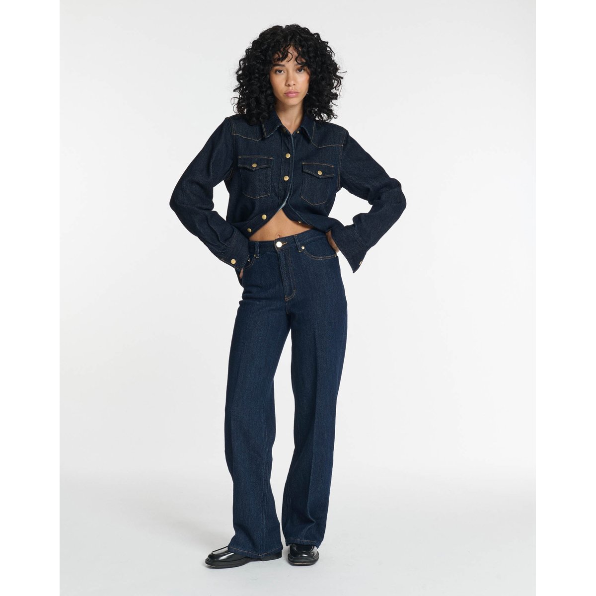 Jeans droit large taille moyenne dark blue, LABDIP