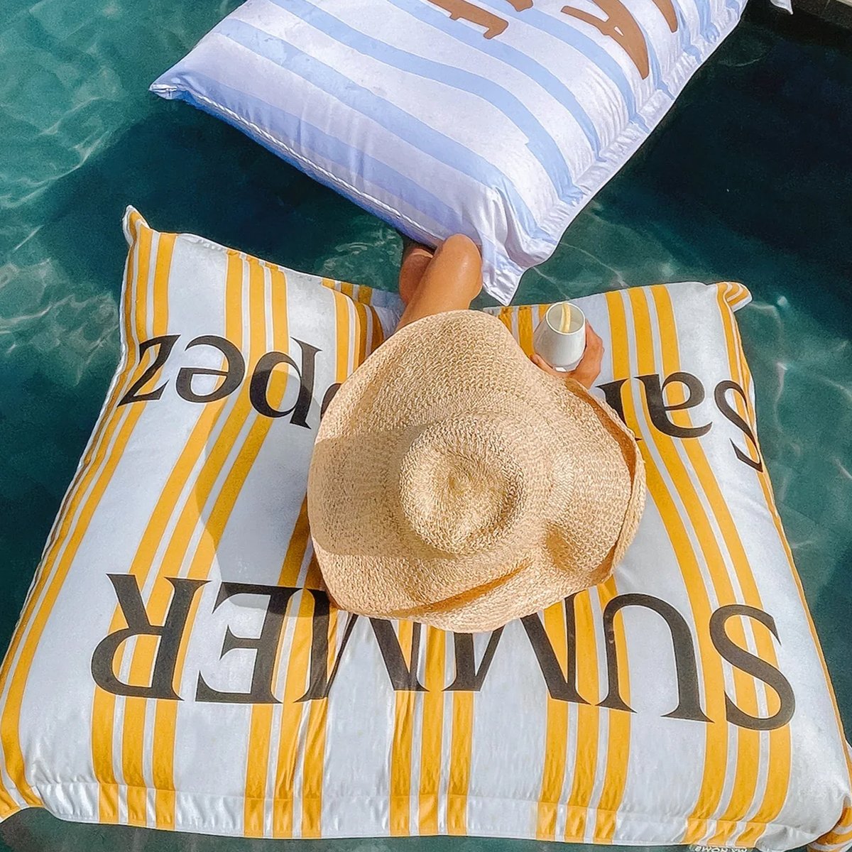 Pouf XL extérieur imperméable à rayure Summer in St Tropez jaune, MX HOME