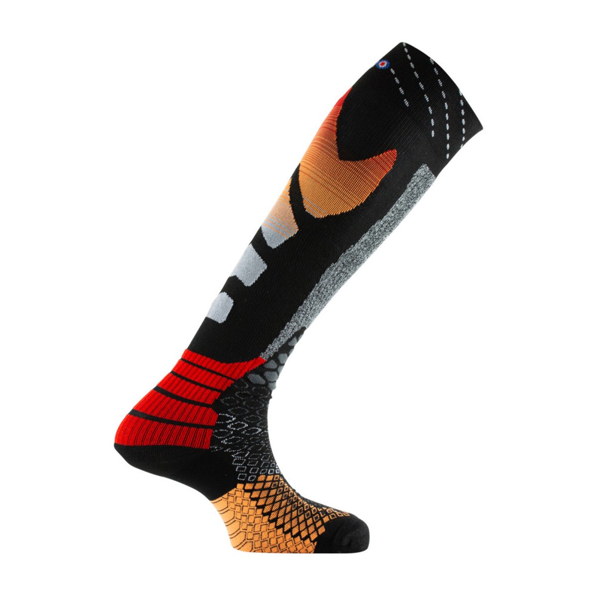 Mi-bas SKI TECH 2 en polyamide et laine merinos noir orange, THYO