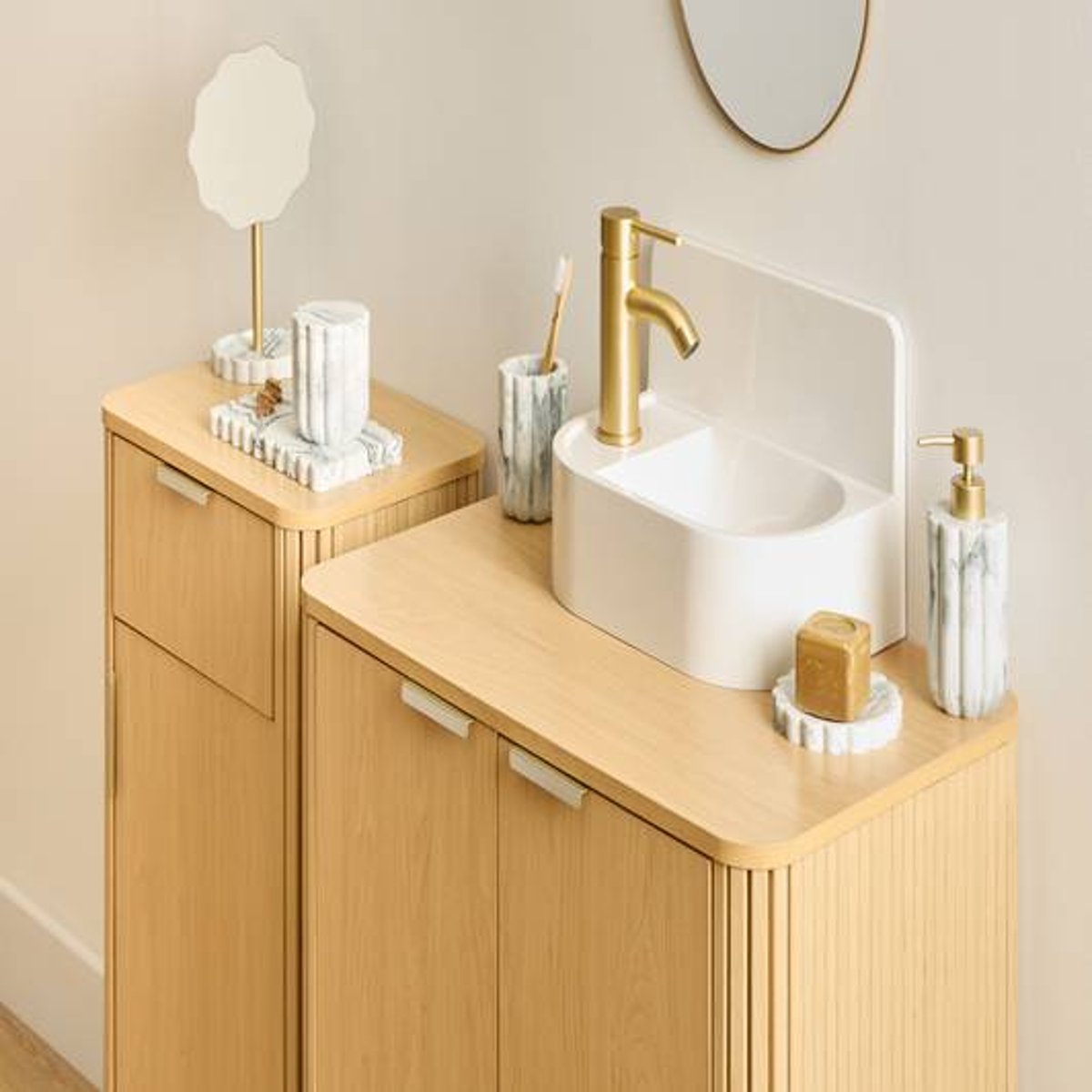Miroir à poser effet marbre MARBY blanc, 5FIVE SIMPLY SMART