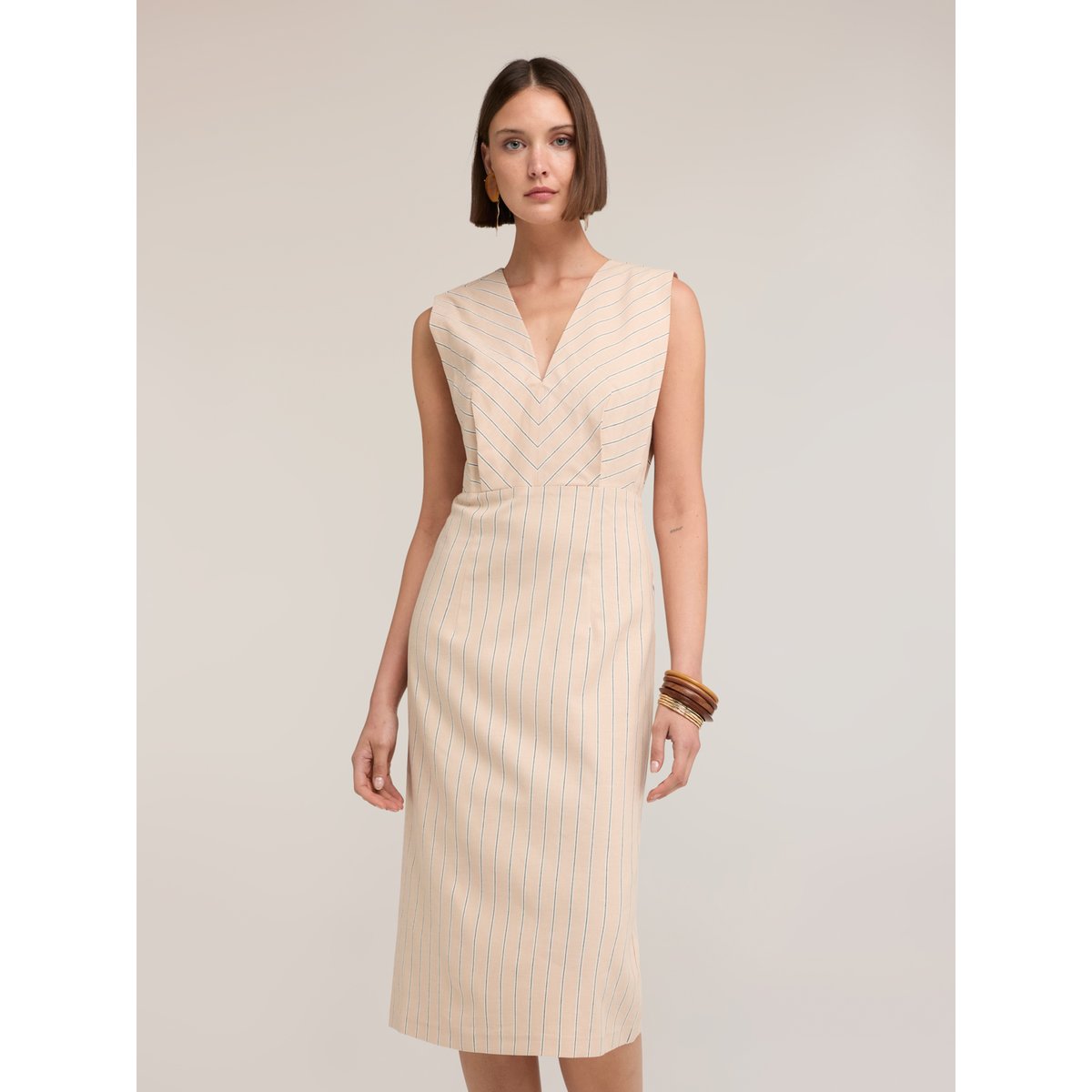Robe fourreau à rayures beige, MOTIVI