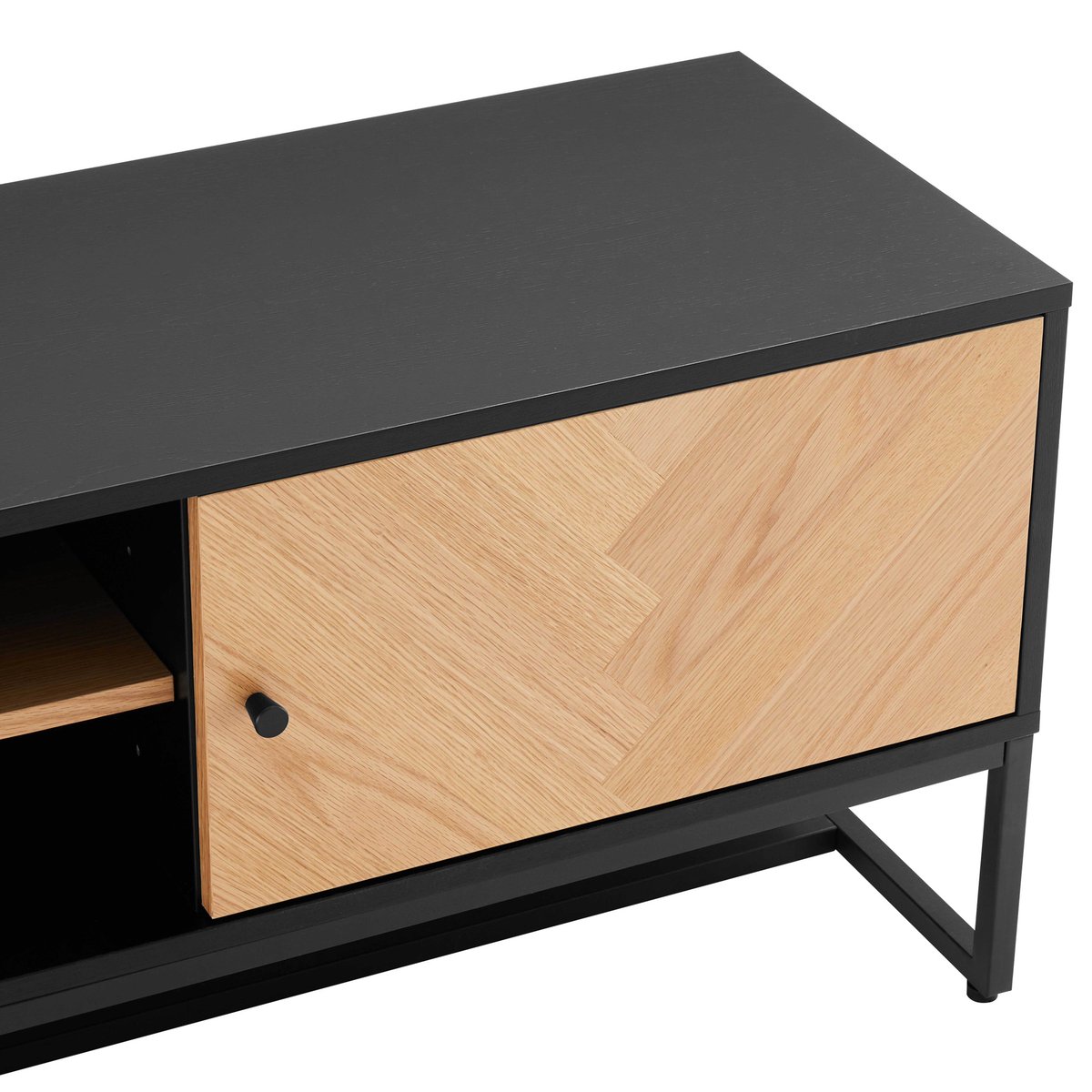 Meuble TV noir et bois plaqué chêne 160 cm, MARCEAU noir, OVIALA