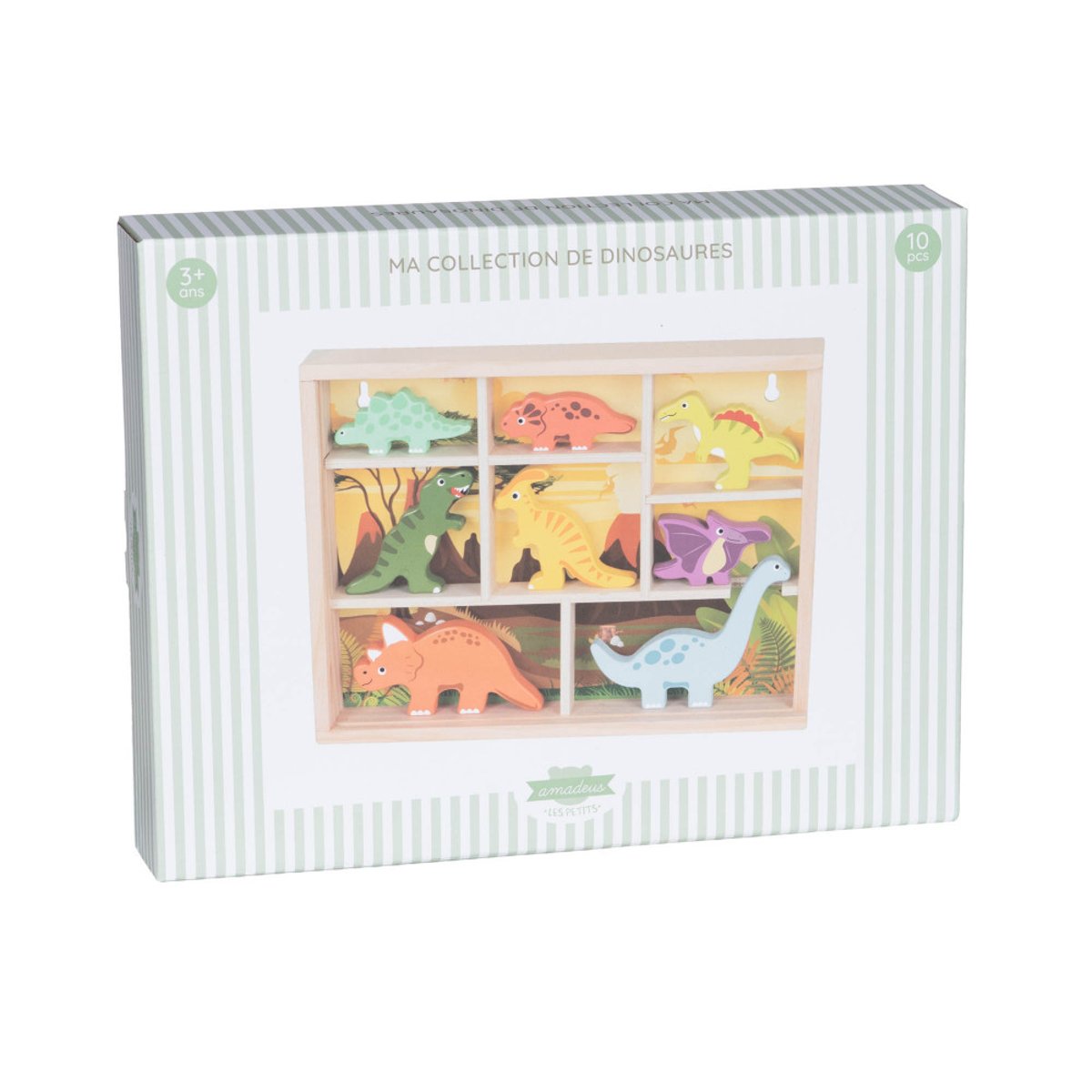 Jouets dinosaures  s en bois FSC multicolore, AMADEUS LES PETITS
