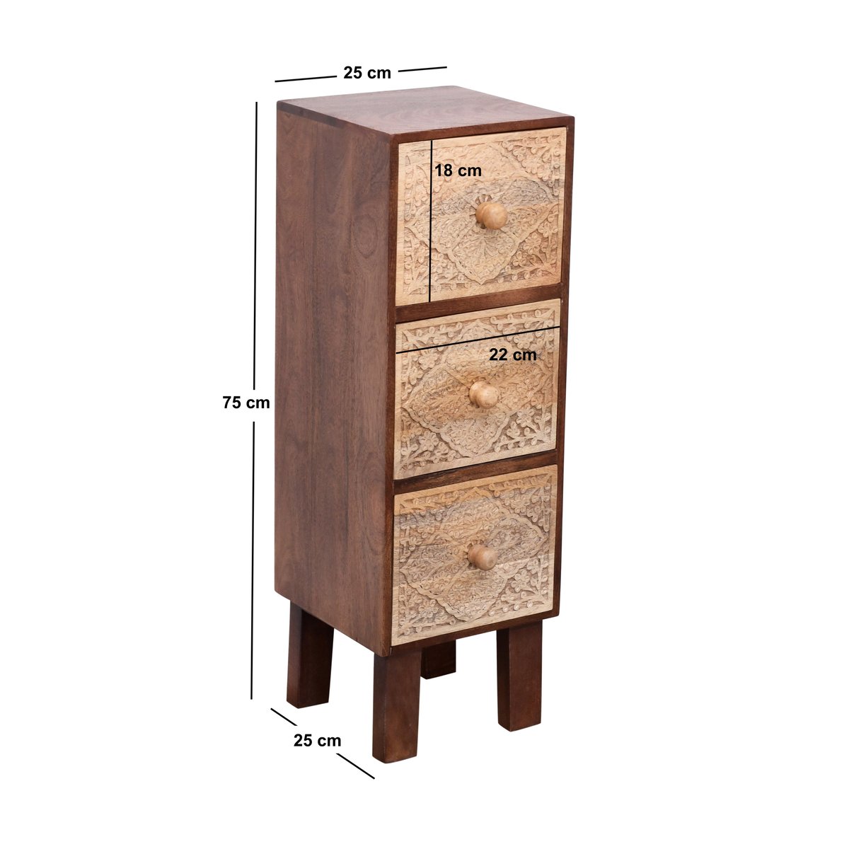 Chiffonnier 3 tiroirs, bois de manguier, MADURAI finition noyer, NORDLYS