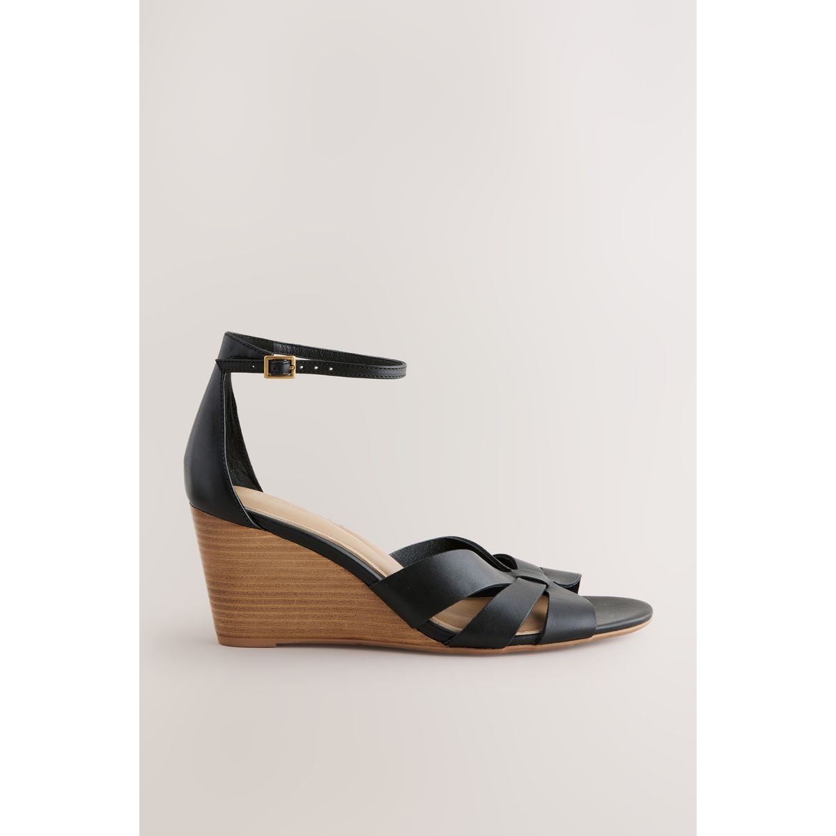 Chaussures compensées en cuir à bride noir, NEXT