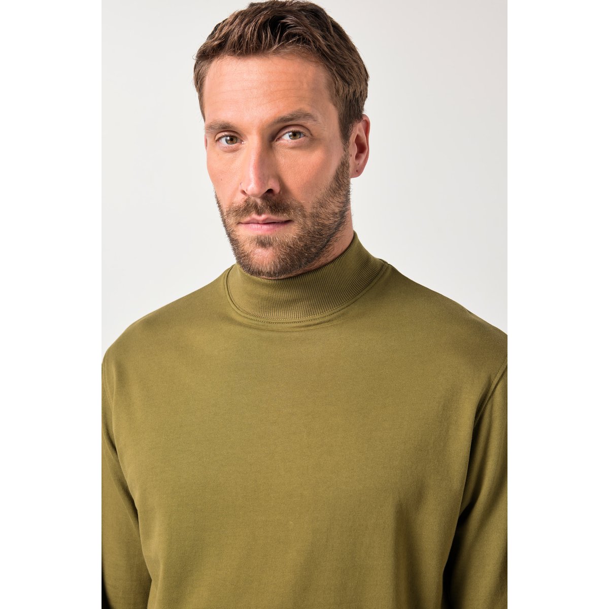 Sweat-shirt en molleton lisse, col montant olive foncé, JP1880