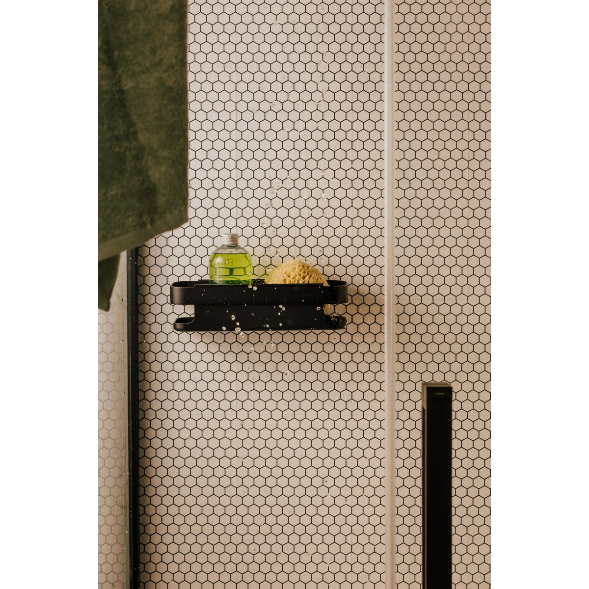 Étagère Douche mural avec vis ou adhésif LINE noir mat, COSMIC