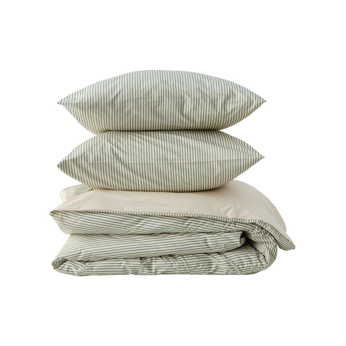 Parure de lit percale - AULNE rayures vertes, CAMIF