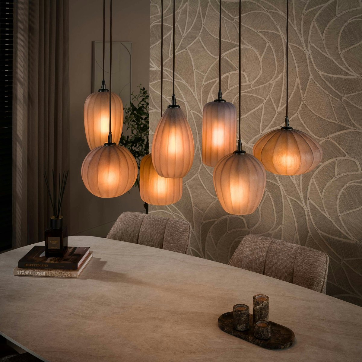 Suspension salle à manger verre brun dépoli 7 lampes NOVA marron, PIER IMPORT
