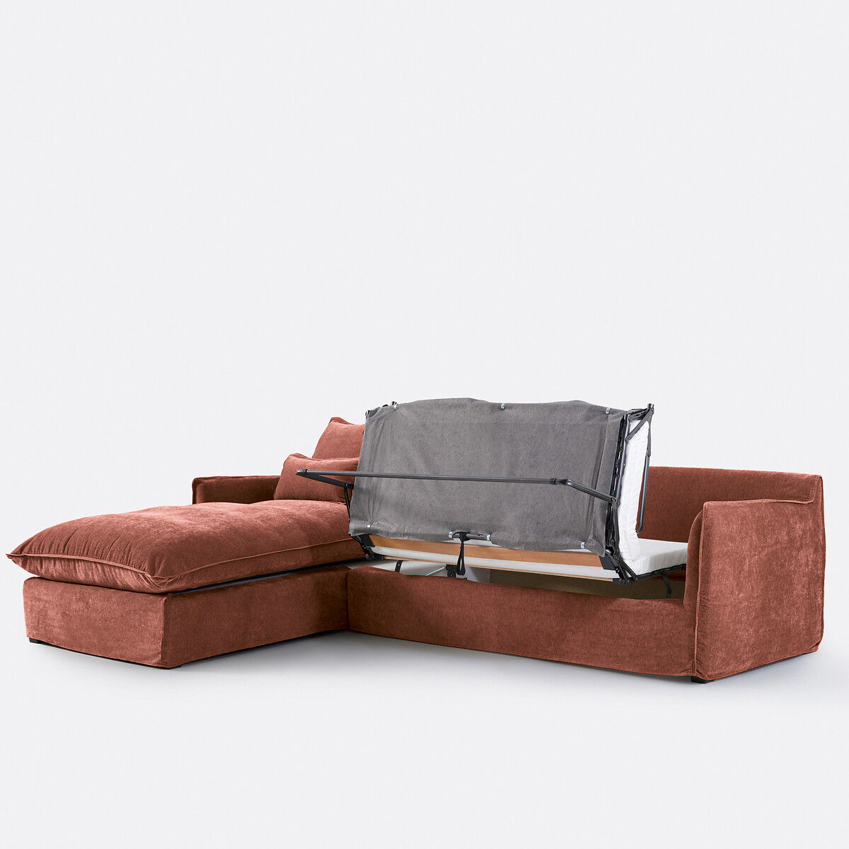 Hoekbank links, omvormbaar, afneembare hoes, 4-zits, gemêleerd polyester, ODNA roze steenrood, LA REDOUTE INTERIEURS