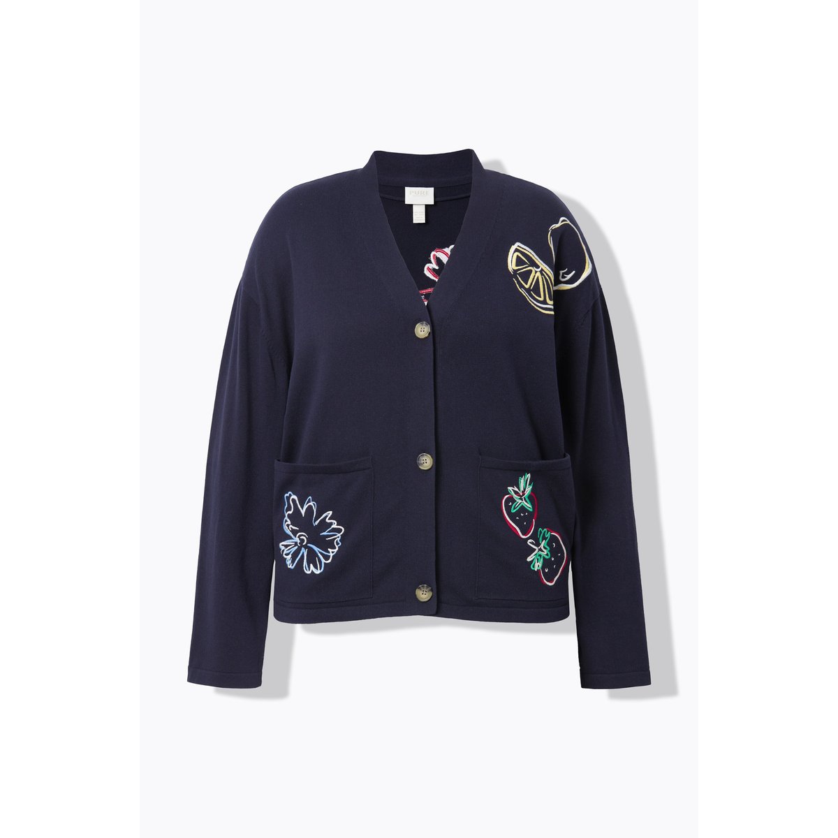 Gilet En Maille, Broderie, Encolure V marine, ULLA POPKEN