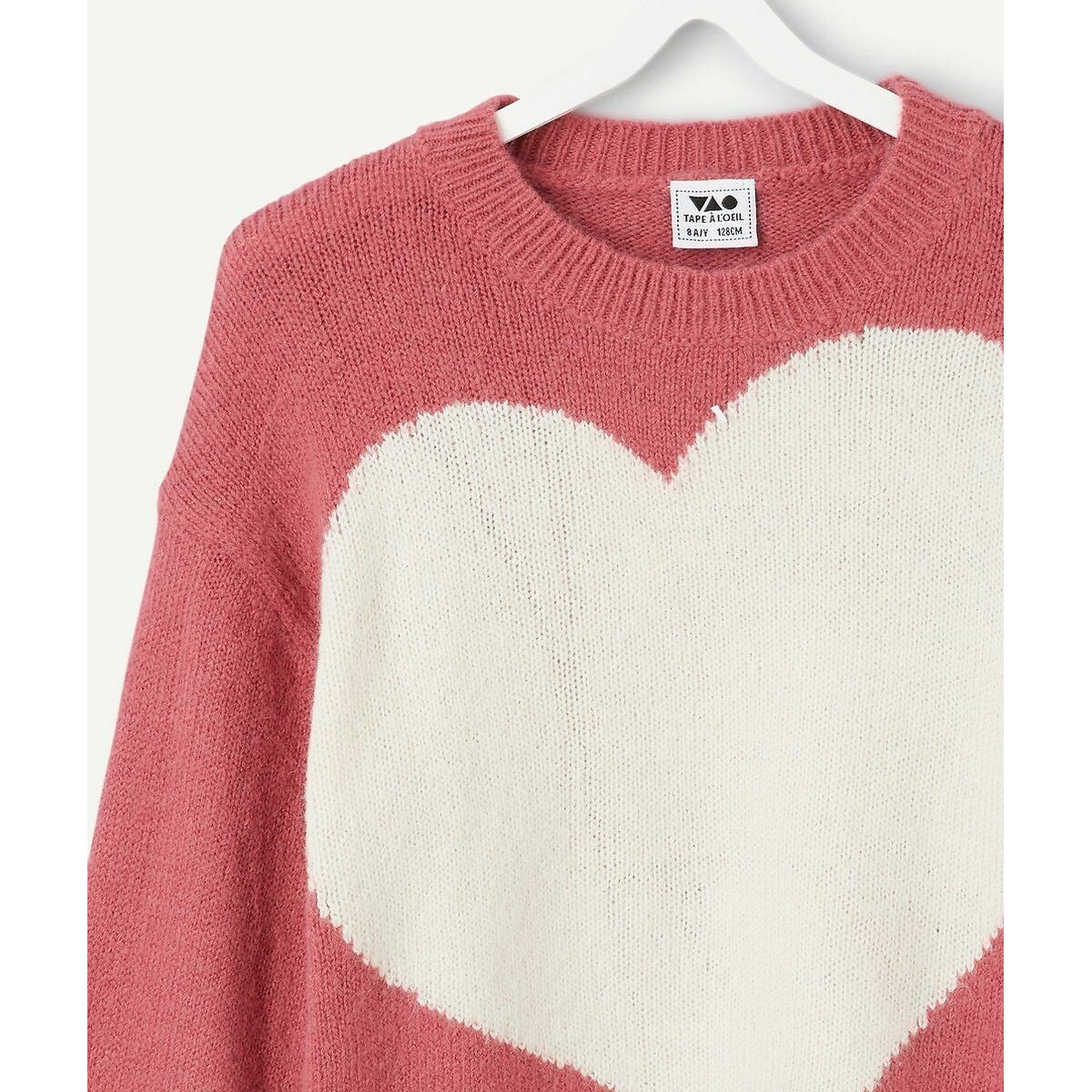 Printed Chunky Knit Jumper with Crew Neck pink, TAPE A L'OEIL