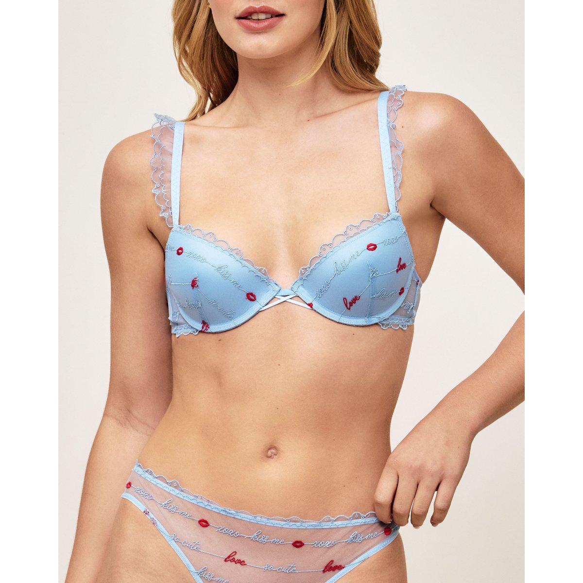 Soutien-gorge push-up avec broderies et messages d'amour KISSMESOFTLIZ bleu, UNDIZ