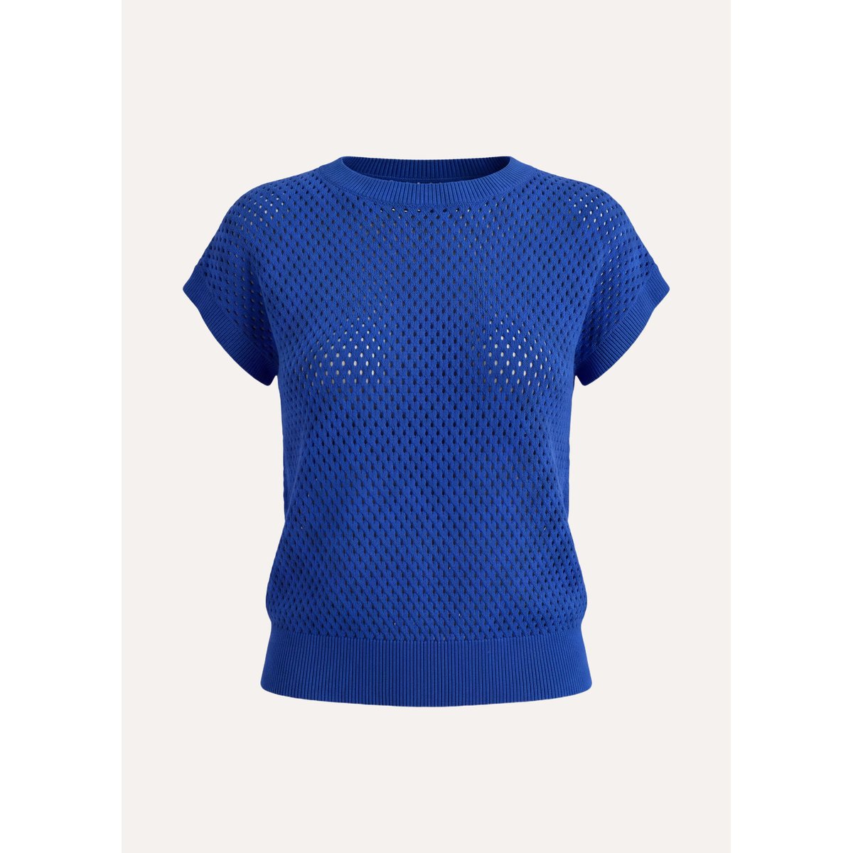Pull manches courtes en maille col rond bleu roi, LA FEE MARABOUTEE