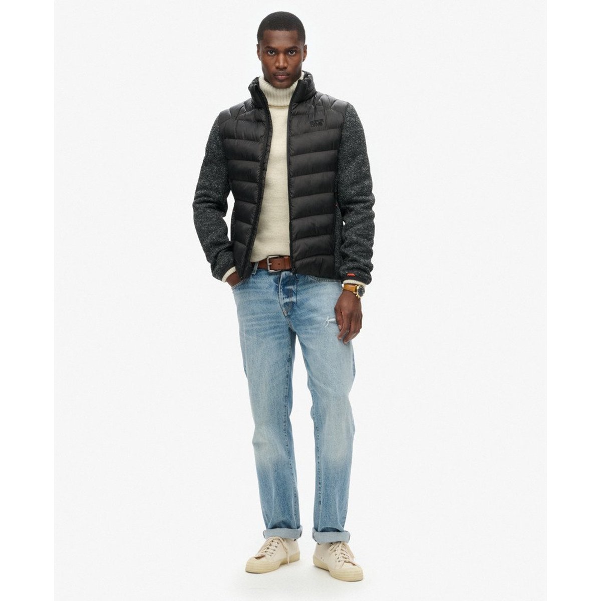 Veste rembourrée hybride en maille Storm noir, SUPERDRY