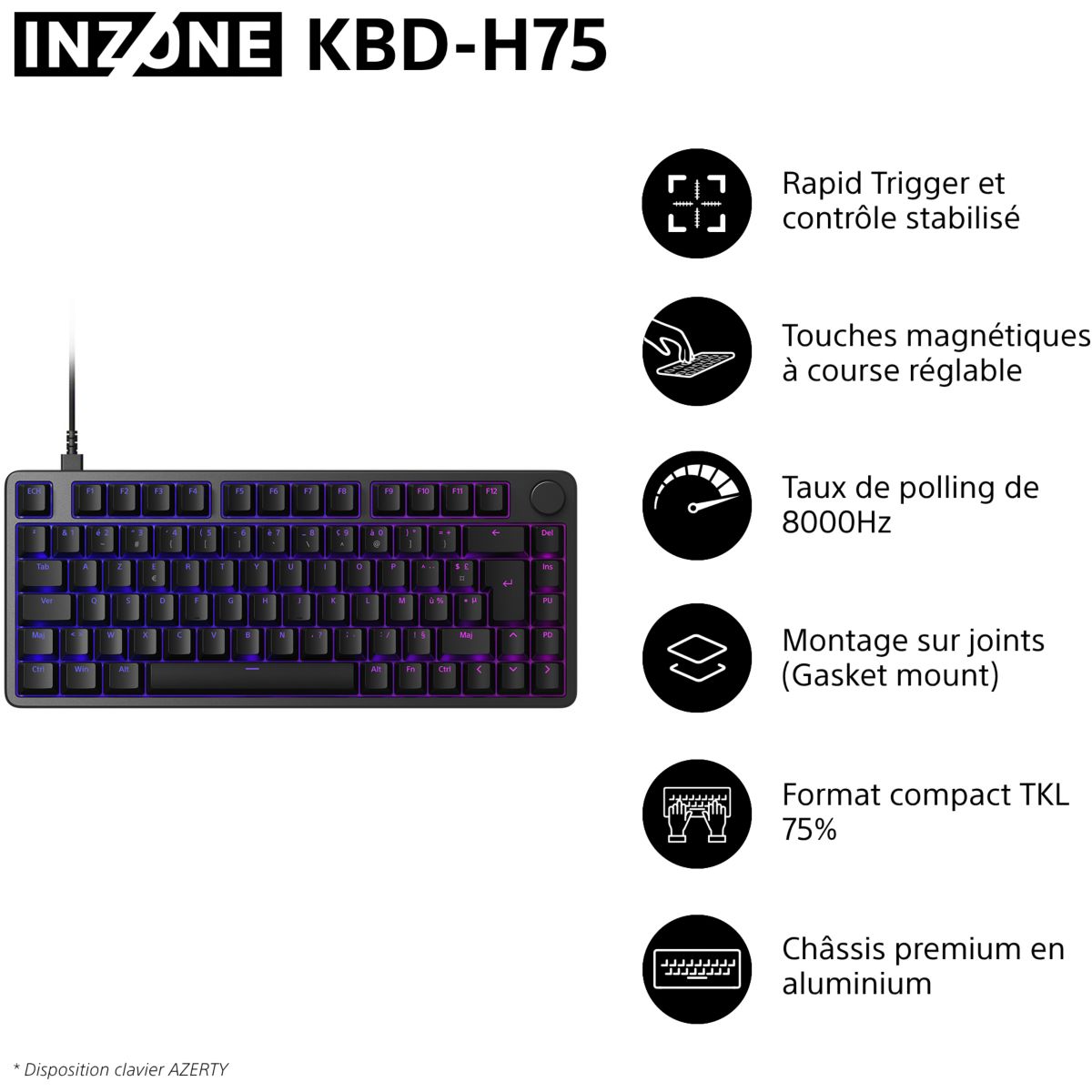 Clavier gamer INZONE KBD-H75 couleur unique, SONY