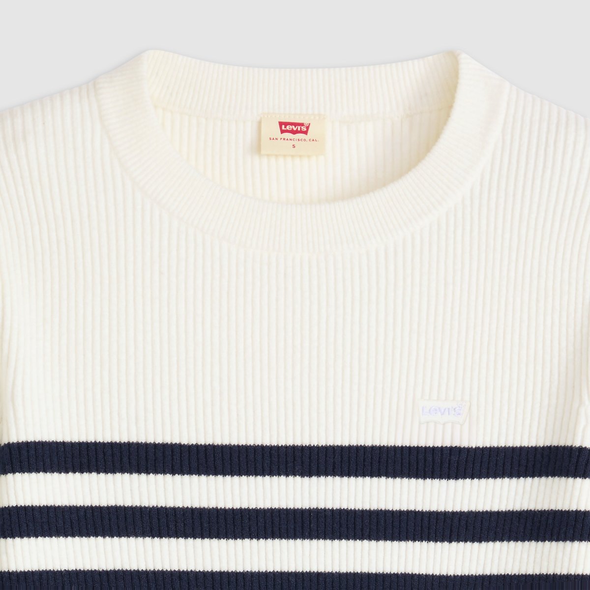 Pull-over col rond maille côtelée bleu - adrienne stripe egret, LEVI'S