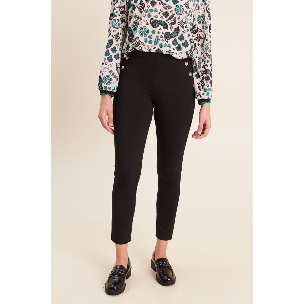 Legging 7/8ème taille basculée en maille noir, BREAL