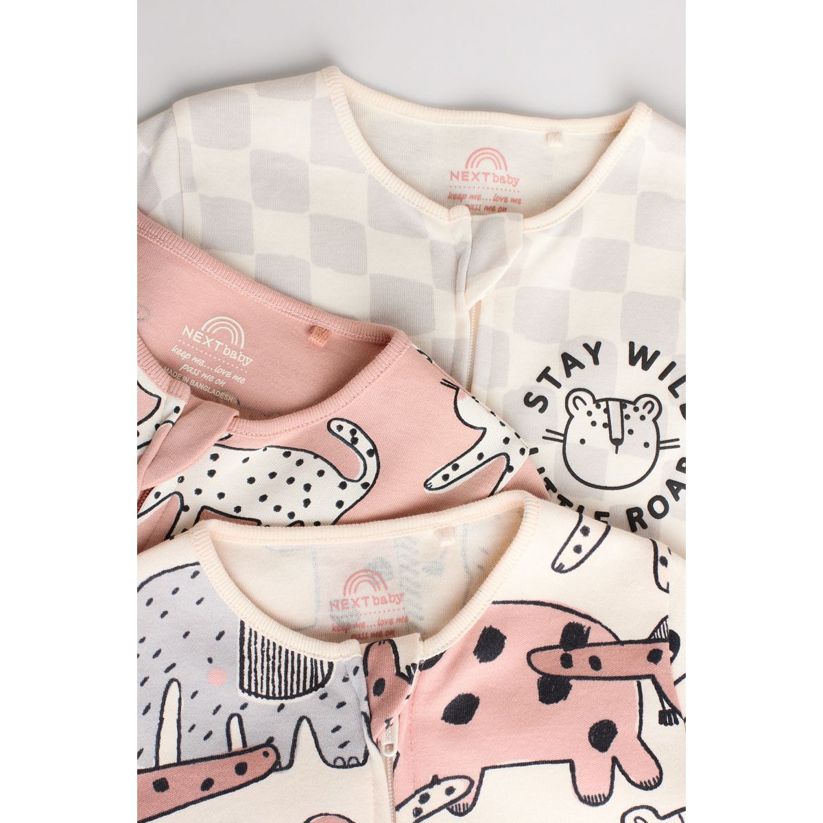 Dors-bien à zip double sens bébé, lot de 3 marron/crème, NEXT