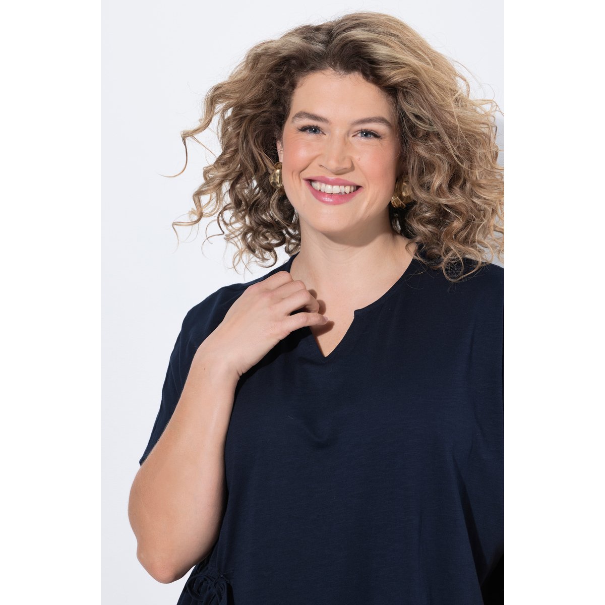 Robe midi en coton bio marine, ULLA POPKEN
