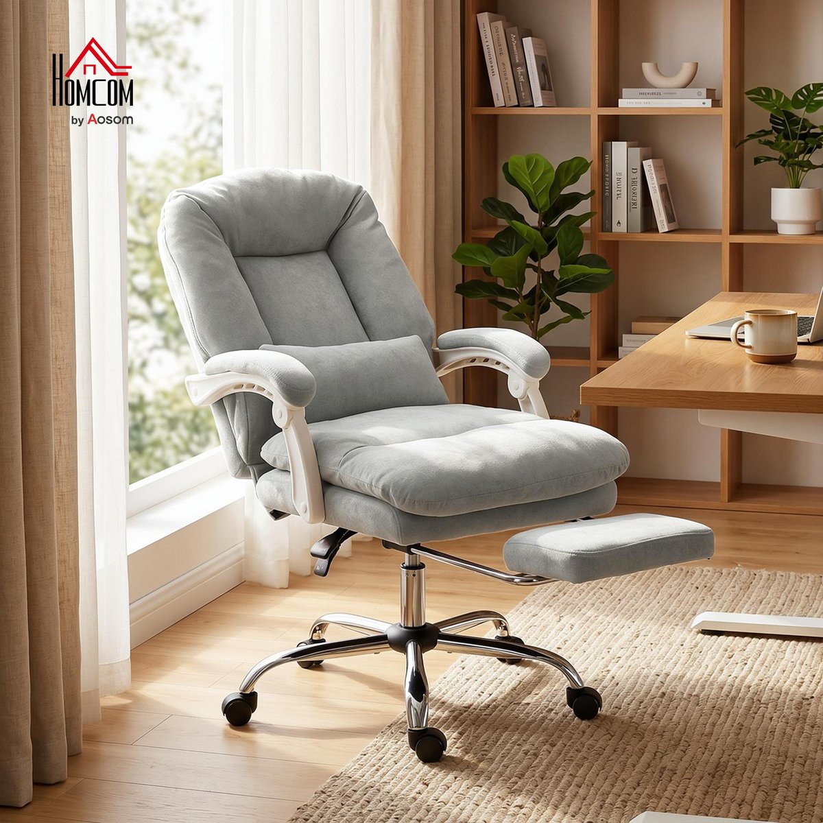 Chaise de bureau Velours (100 % Polyester) gris clair, HOMCOM