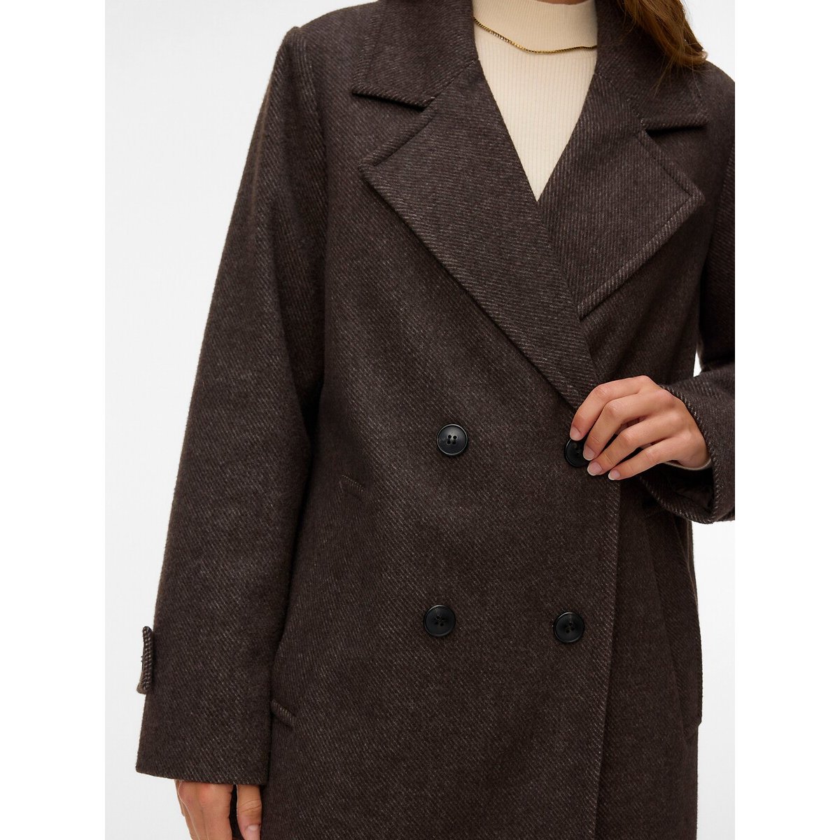 Manteau long col tailleur marron chocolat, VERO MODA
